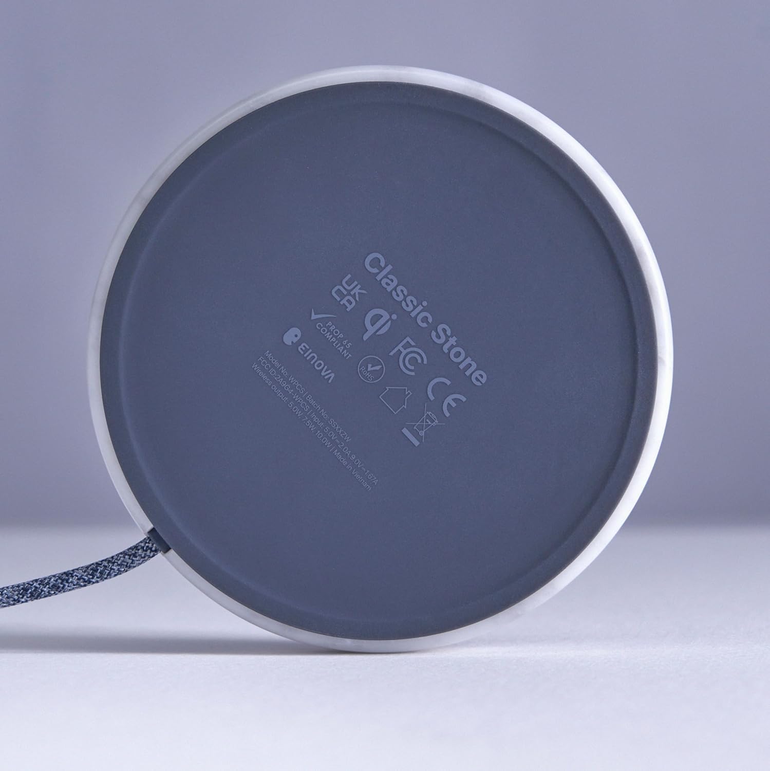 Einova Classic Stone – Marble Wireless Charging Pad Designed in Italy, Integrated 6 ft USB-C Cable, Smartphones, Wireless Earbuds, Smartwatches – White Carrara Marble - Image 5