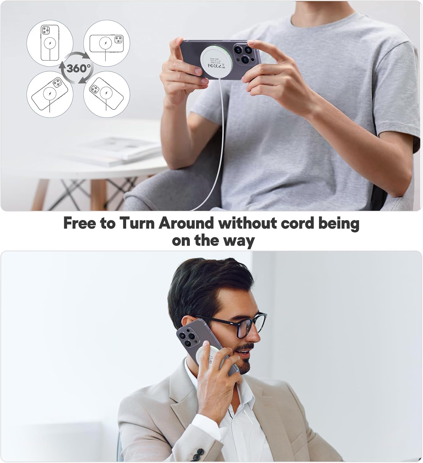Magnetic Wireless Charger 15W Mag Safe Charger-Fast Charging Pad Compatible with iPhone17/16/15/14/13/12 Series & Airpods 2 3 Pro-LED Mag-Safe Pad with Dual Charging Ports Original Replacement(White) - Image 3