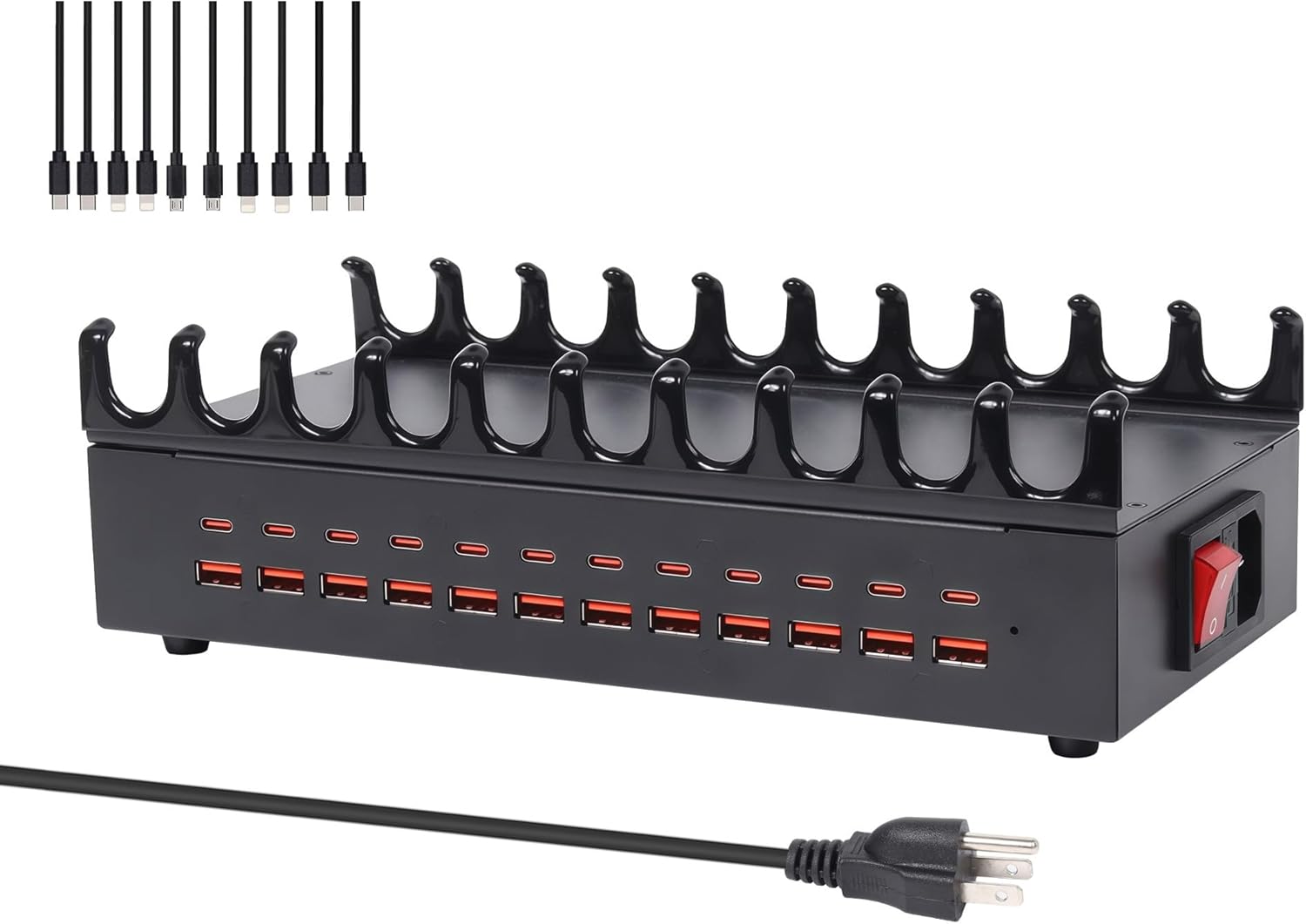 300W Charging Station for Multiple Devices - 24 Ports USB Fast Charging Station with 10 Mixed Charging Cables - Kindle, Phone, Tablet Charger Station for Home, Office, School