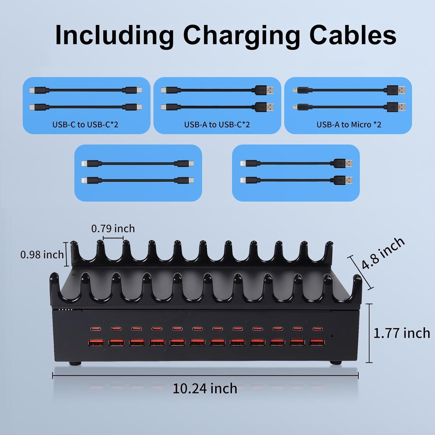 300W Charging Station for Multiple Devices - 24 Ports USB Fast Charging Station with 10 Mixed Charging Cables - Kindle, Phone, Tablet Charger Station for Home, Office, School - Image 7