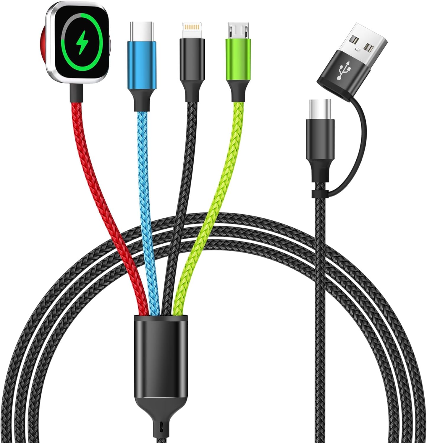 Multi Charging Cable with iWatch Charger, 1 Pack 5FT Travel Essentials | One Cable Charges Multiple Devices, Perfect for Travel, Cruises, Road Trips and Everyday Use with Less Cable Clutter