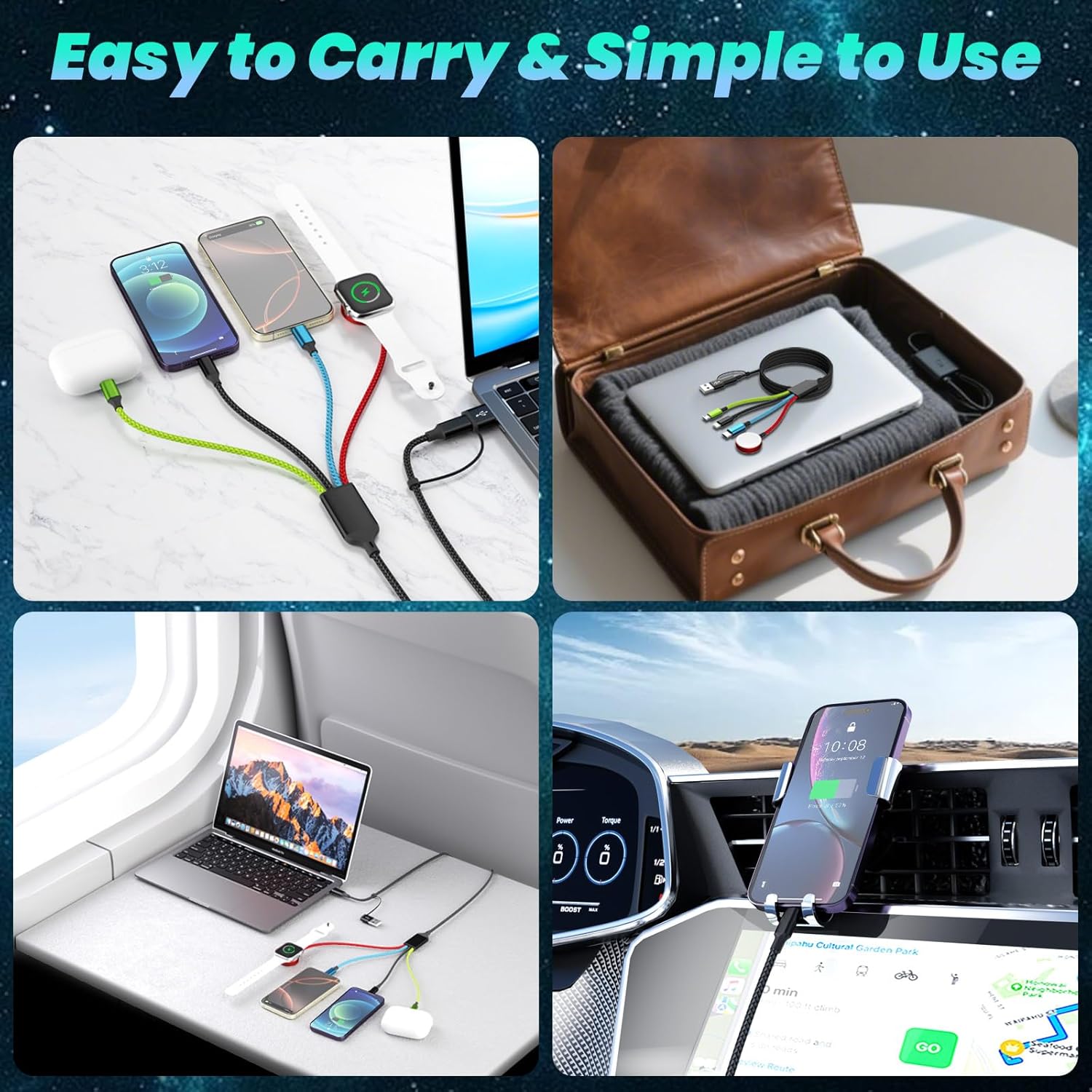 Multi Charging Cable with iWatch Charger, 1 Pack 5FT Travel Essentials | One Cable Charges Multiple Devices, Perfect for Travel, Cruises, Road Trips and Everyday Use with Less Cable Clutter - Image 3