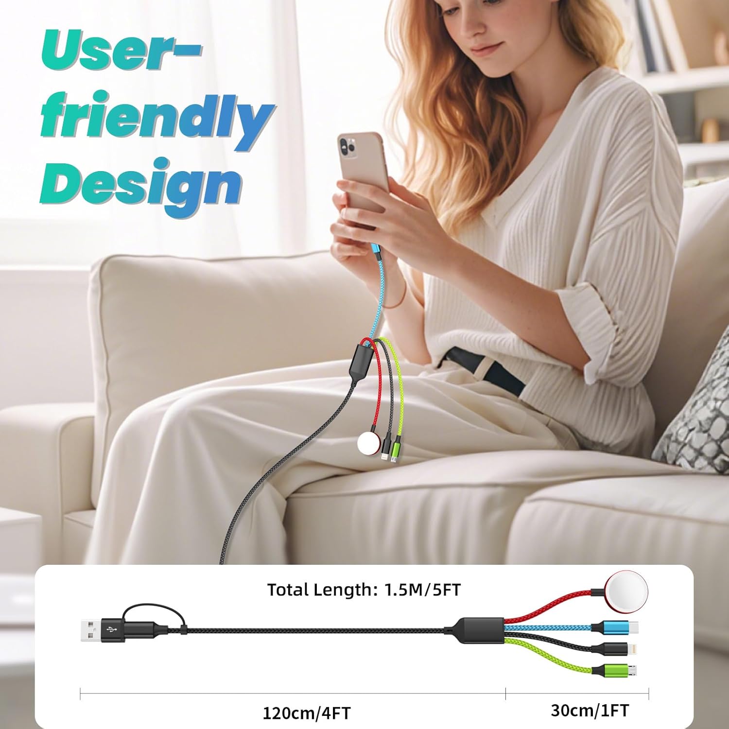 Multi Charging Cable with iWatch Charger, 1 Pack 5FT Travel Essentials | One Cable Charges Multiple Devices, Perfect for Travel, Cruises, Road Trips and Everyday Use with Less Cable Clutter - Image 7